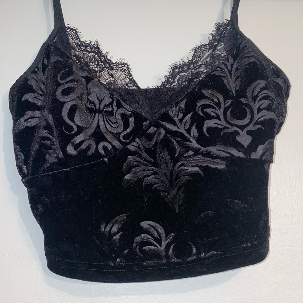 Black velvet crop top with hidden design